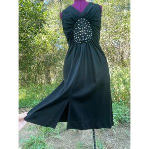 Vintage 1970s Slinky Black Dress With Glass Rhinestones S/M